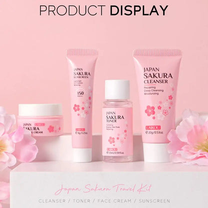 Sakura Complete Skincare Routine Set with Cleanser, Serum, Eye Cream & Moisturizer