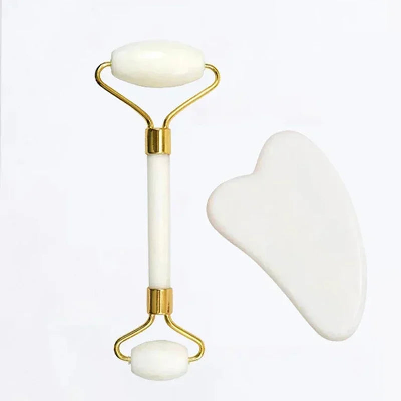 Natural Jade Roller and Gua Sha Facial Massage Set for Lifting and Puffiness Relief