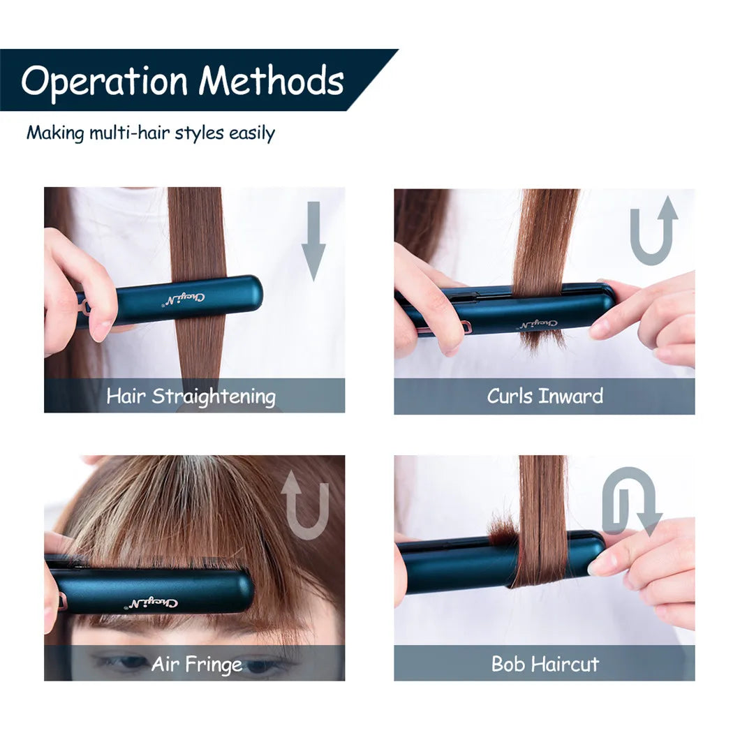 Mini Dual-Use Hair Straightener and Curler for Travel Styling with Constant Heat Control