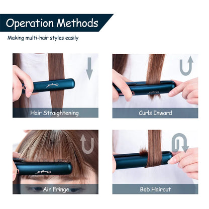 Mini Dual-Use Hair Straightener and Curler for Travel Styling with Constant Heat Control