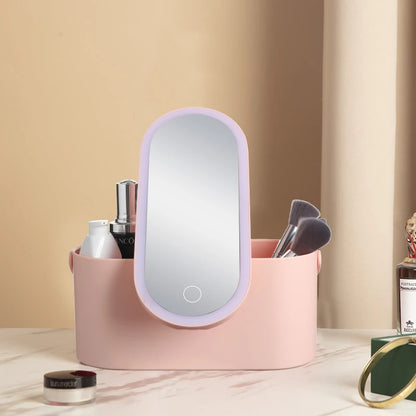 Portable LED Makeup Mirror with 3-color Touch Light & Storage Box