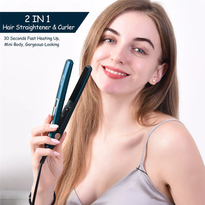 Mini Dual-Use Hair Straightener and Curler for Travel Styling with Constant Heat Control