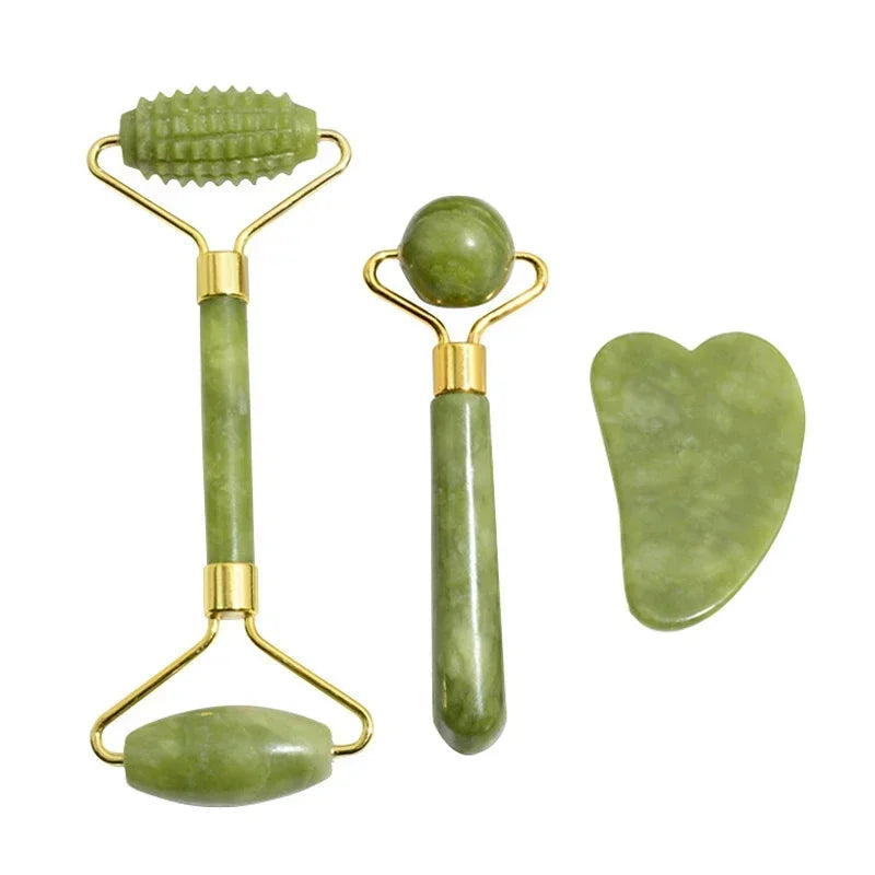 Natural Jade Roller and Gua Sha Facial Massage Set for Lifting and Puffiness Relief