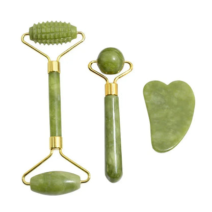 Natural Jade Roller and Gua Sha Facial Massage Set for Lifting and Puffiness Relief
