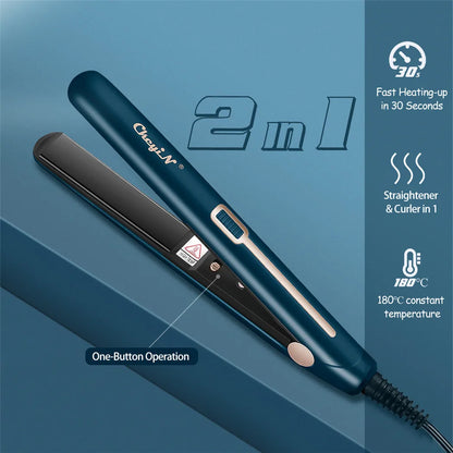 Mini Dual-Use Hair Straightener and Curler for Travel Styling with Constant Heat Control