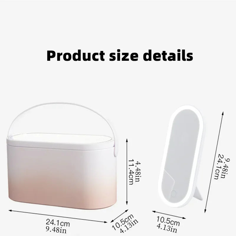 Portable LED Makeup Mirror with 3-color Touch Light & Storage Box