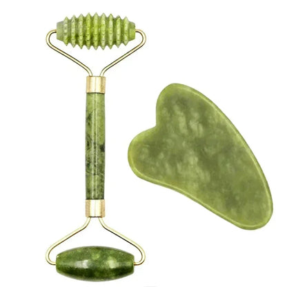 Natural Jade Roller and Gua Sha Facial Massage Set for Lifting and Puffiness Relief