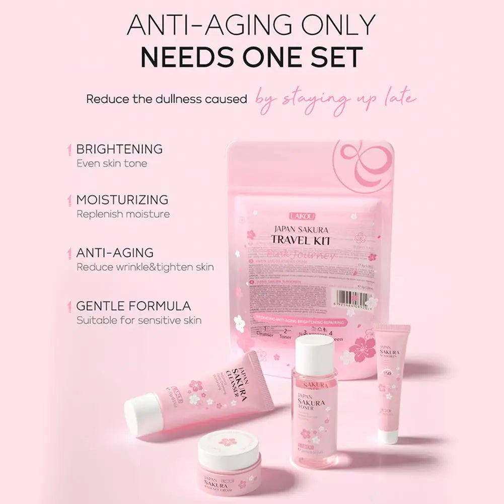 Sakura Complete Skincare Routine Set with Cleanser, Serum, Eye Cream & Moisturizer