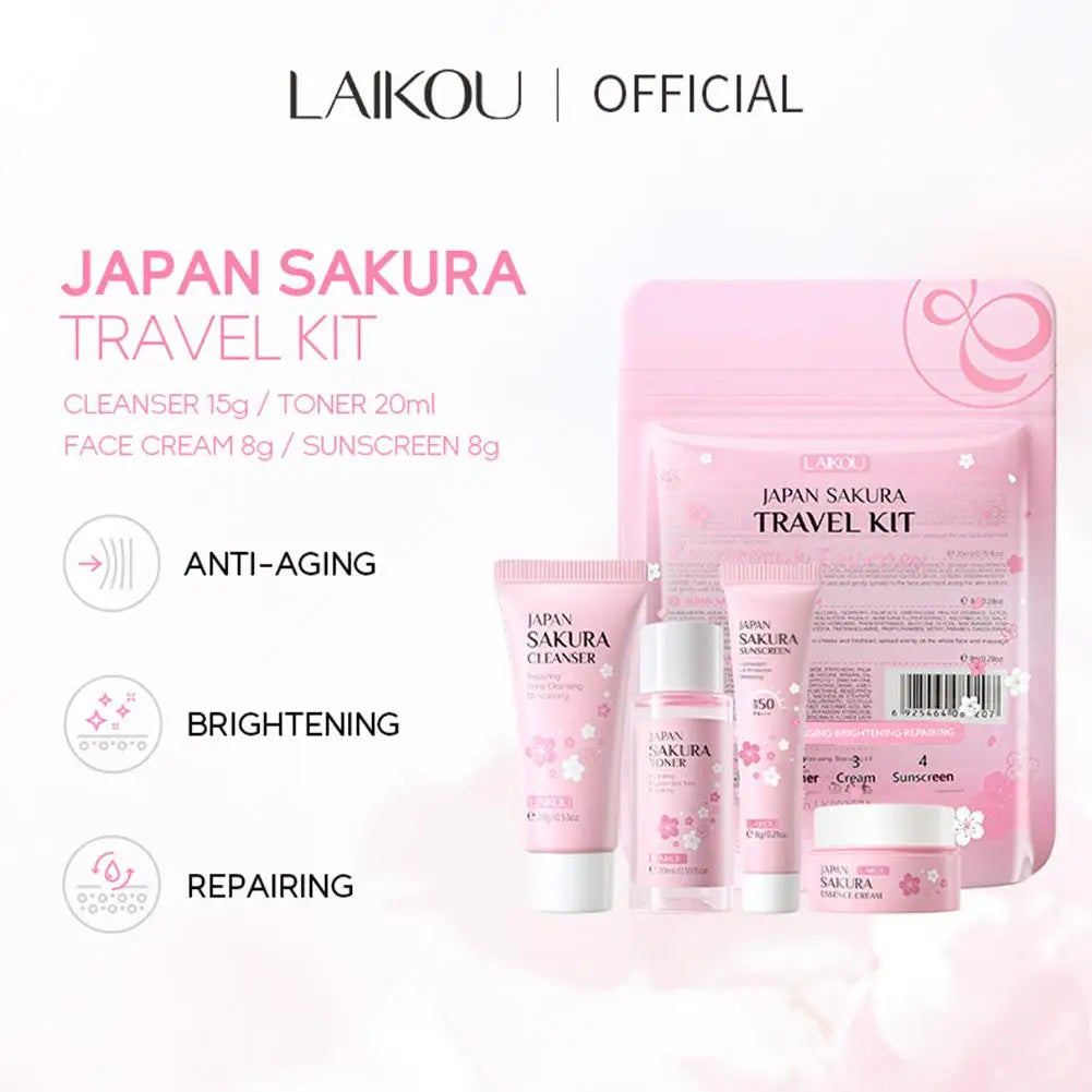 Sakura Complete Skincare Routine Set with Cleanser, Serum, Eye Cream & Moisturizer