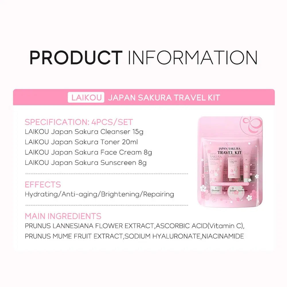 Sakura Complete Skincare Routine Set with Cleanser, Serum, Eye Cream & Moisturizer