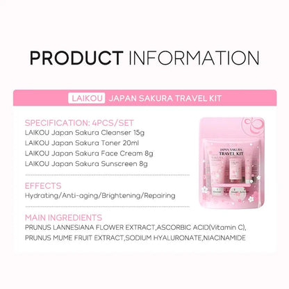 Sakura Complete Skincare Routine Set with Cleanser, Serum, Eye Cream & Moisturizer