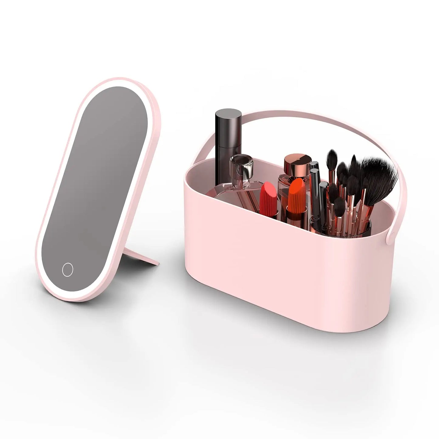 Portable LED Makeup Mirror with 3-color Touch Light & Storage Box