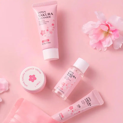 Sakura Complete Skincare Routine Set with Cleanser, Serum, Eye Cream & Moisturizer