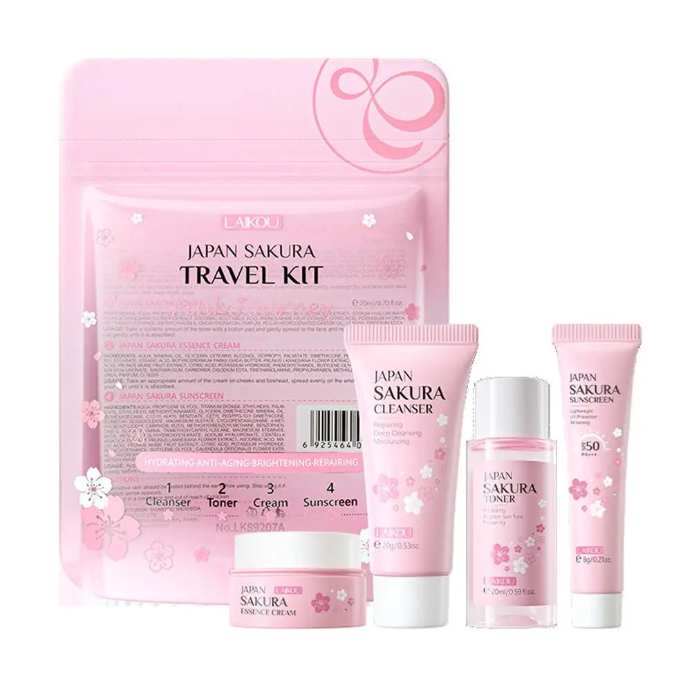 Sakura Complete Skincare Routine Set with Cleanser, Serum, Eye Cream & Moisturizer