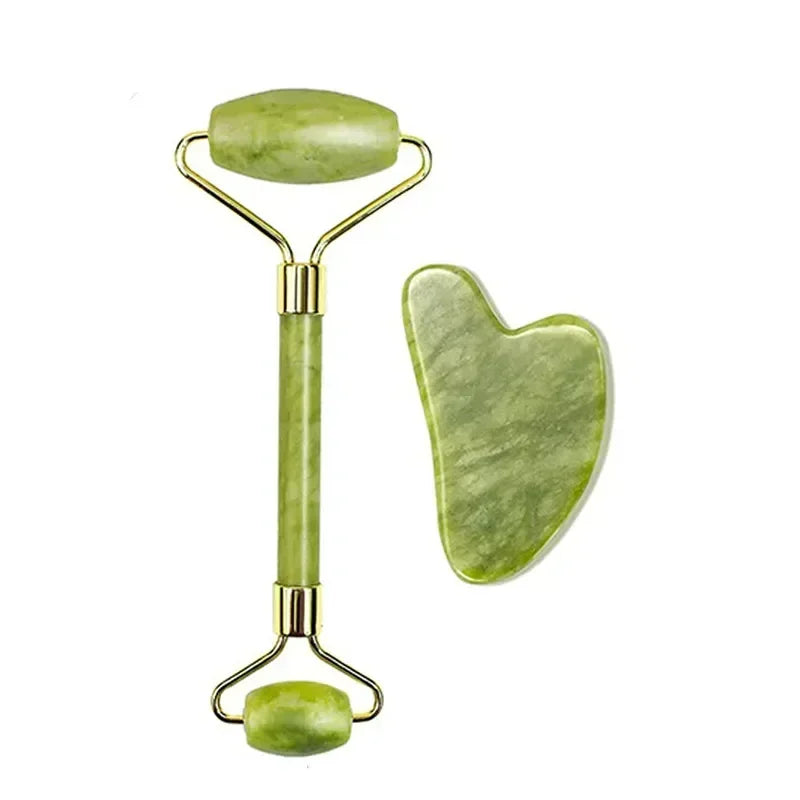 Natural Jade Roller and Gua Sha Facial Massage Set for Lifting and Puffiness Relief