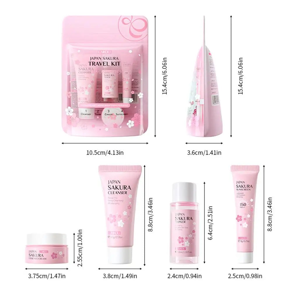 Sakura Complete Skincare Routine Set with Cleanser, Serum, Eye Cream & Moisturizer