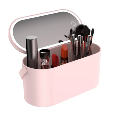 Portable LED Makeup Mirror with 3-color Touch Light & Storage Box