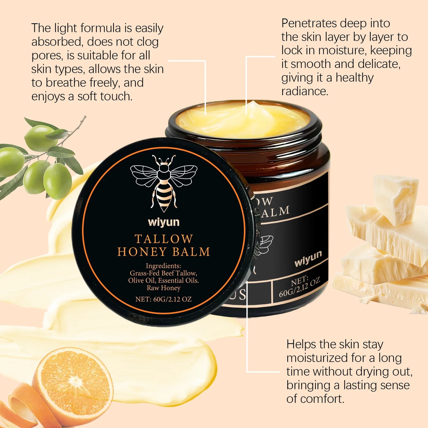 Tallow Honey Deep Hydration Cream for Firming, Brightening and Skin Repair