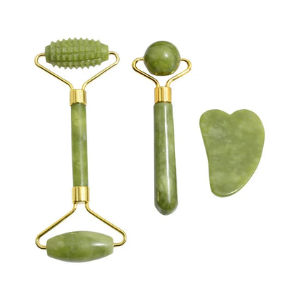 Natural Jade Roller and Gua Sha Facial Massage Set for Lifting and Puffiness Relief