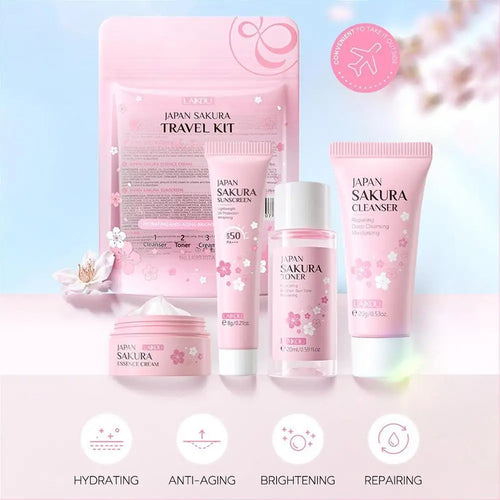 Sakura Complete Skincare Routine Set with Cleanser, Serum, Eye Cream & Moisturizer