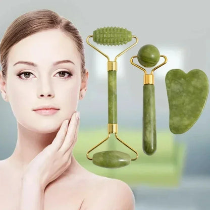 Natural Jade Roller and Gua Sha Facial Massage Set for Lifting and Puffiness Relief