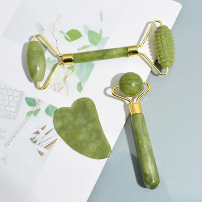 Natural Jade Roller and Gua Sha Facial Massage Set for Lifting and Puffiness Relief
