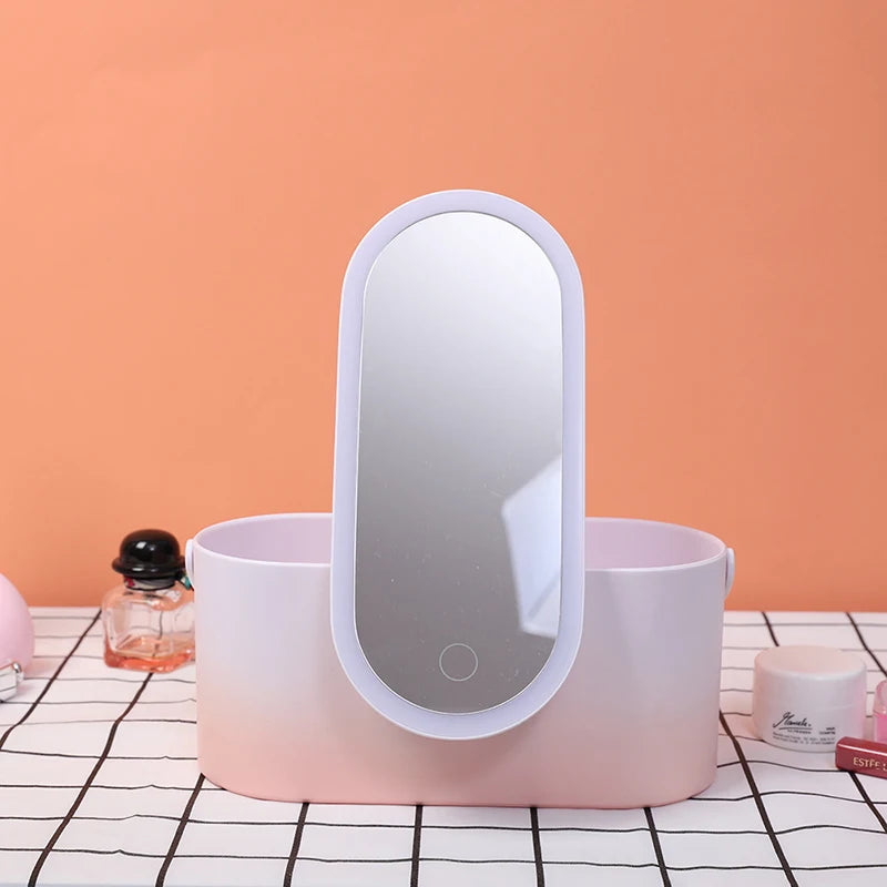 Portable LED Makeup Mirror with 3-color Touch Light & Storage Box