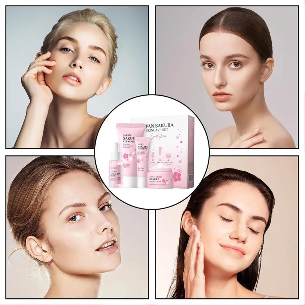 Sakura Complete Skincare Routine Set with Cleanser, Serum, Eye Cream & Moisturizer