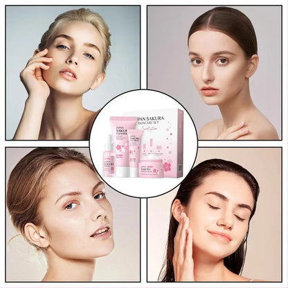 Sakura Complete Skincare Routine Set with Cleanser, Serum, Eye Cream & Moisturizer