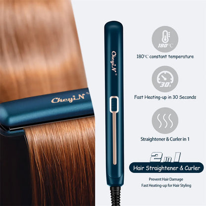 Mini Dual-Use Hair Straightener and Curler for Travel Styling with Constant Heat Control
